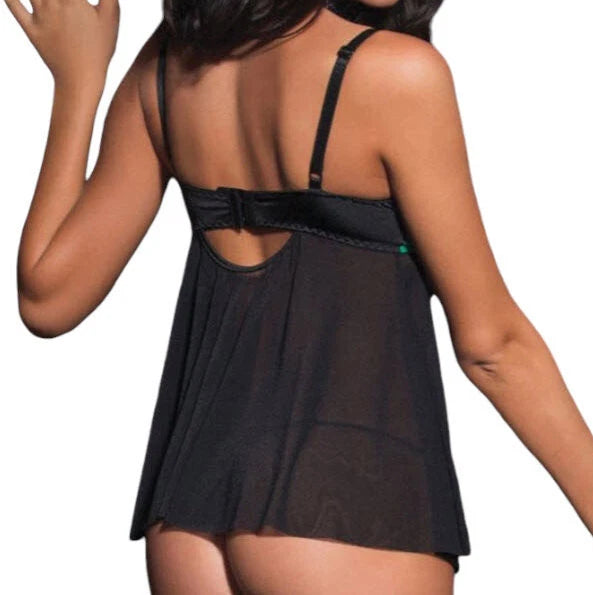 Womens Lingere Green Satin Babydoll Nightie Sleepwear G-String Large Size Ladies