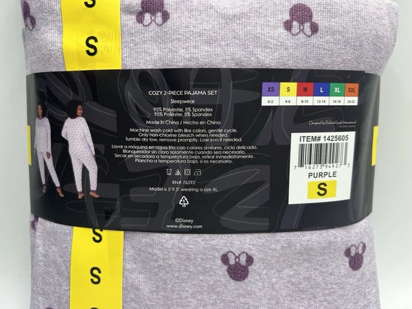 Women's Size S Disney Minnie Mouse 2-Piece Cozy Pajama Set Long Sleeve Purple