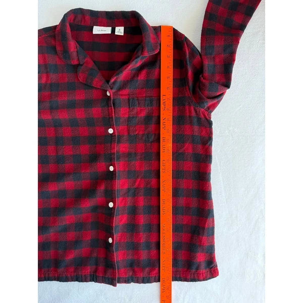 LL Bean Pajamas Womens Medium Red Black Scotch Plaid Flannel Rob Roy Set Holiday