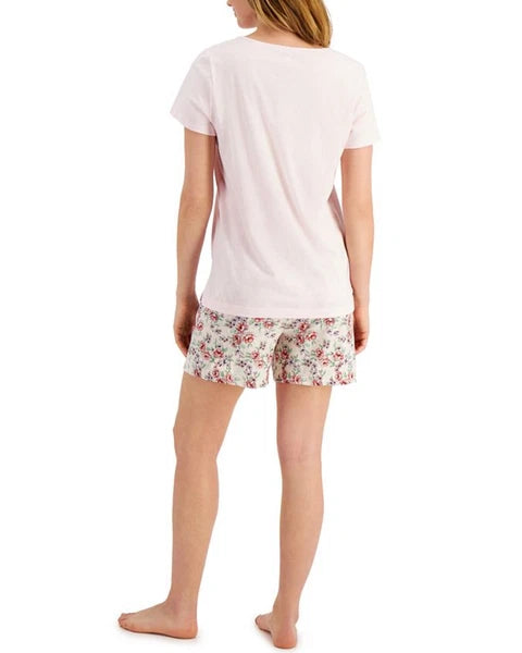 CHARTER CLUB Women's 2-Piece Cotton Henley & Shorts Pajamas sz XS X-Small Pink