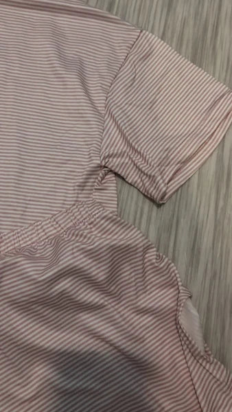 Viral TikTok Slit Pajama Set, Pink And White, Size Large