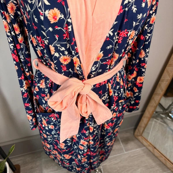 Lands' End XXS Tall ~ Navy Pink Floral Pajama Cooling 3 Piece Set -PR-NWOT *Read