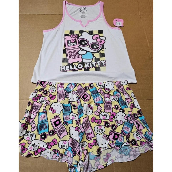 Sanrio Hello Kitty Womens Tank Top And Shorts Pajama Sleepwear Set Sz L 12-14