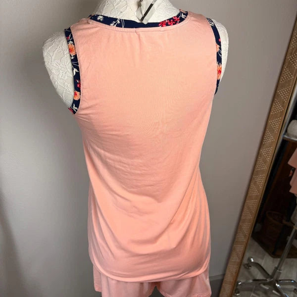 Lands' End XXS Tall ~ Navy Pink Floral Pajama Cooling 3 Piece Set -PR-NWOT *Read