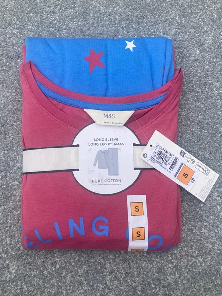 BNWT M&S Ladies Bright Rose Long Sleeve & Long Leg Pyjamas Size S (8-10)