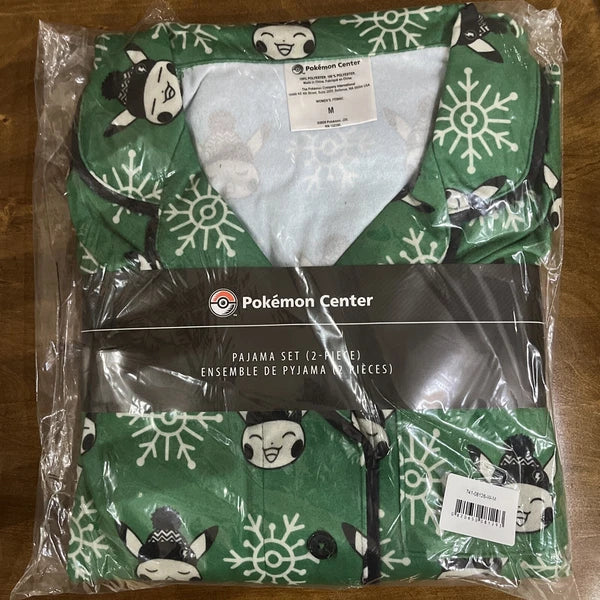 Pokemon Center Womens Size M Green Pikachu Snowflake Flannel Pajama Set NWT