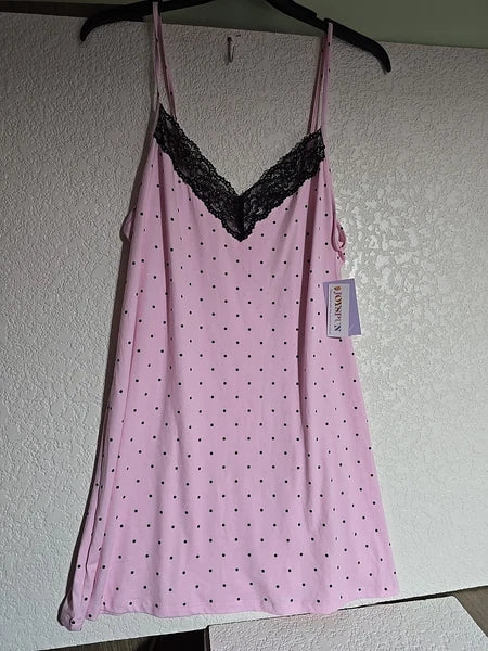 JOYSPUN  CHEMISE PINK  BLACK LACE TRIM ADJUSTABLE STRAP LITE WEIGHT SZ S 4-6