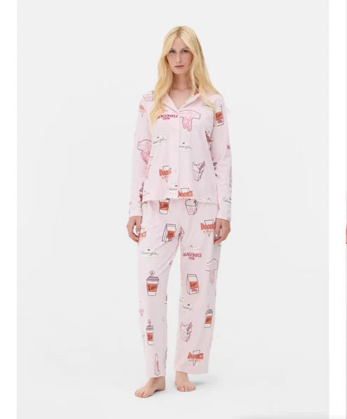 Primark Gilmore Girls Boyfriend Pyjama Set Women’s Size M 12-14 Pink Viral New