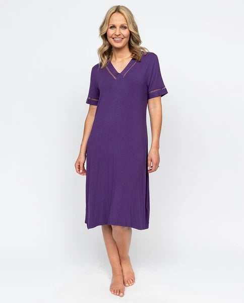 Cyberjammies Purple Modal Lycra Jersey S/SLV Short Nightdress Size 12 2102