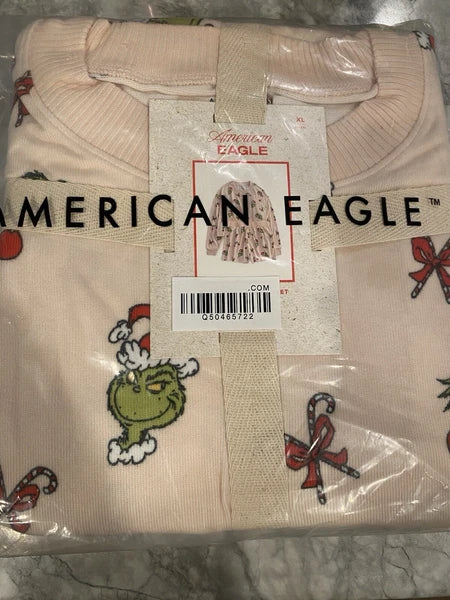 Ae American Eagle Grinch Candy Cane Plush Pj Pajama Set W-XL Christmas