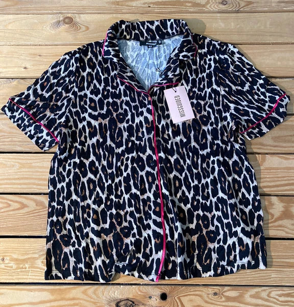 missguided NWT Women’s leopard shirt Short pajama set size 8 Black s3