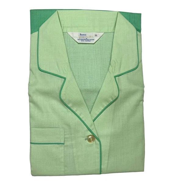 Vintage Sears Jamarettes Womens Pajamas Size 36 M Seafoam Green Piping New
