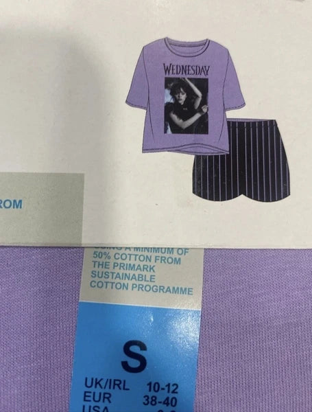 Wednesday Addams Ladies Top & Shorts Pajama Set PJs New Primark Licensed Size S