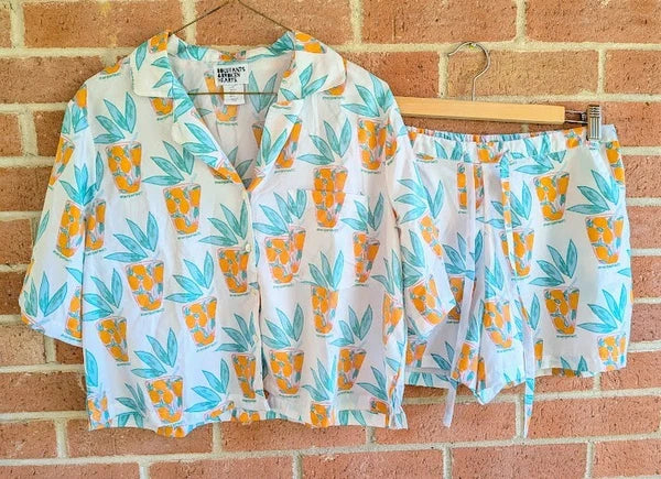 Bouffants & Broken Hearts Womens Pajamas S Lemonade Print Shorts Relaxed Comfort