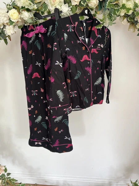 JOULES Sleeptight Light Pyjamas Womens PJS SET Size S & L Black Bugs NEW OZ63