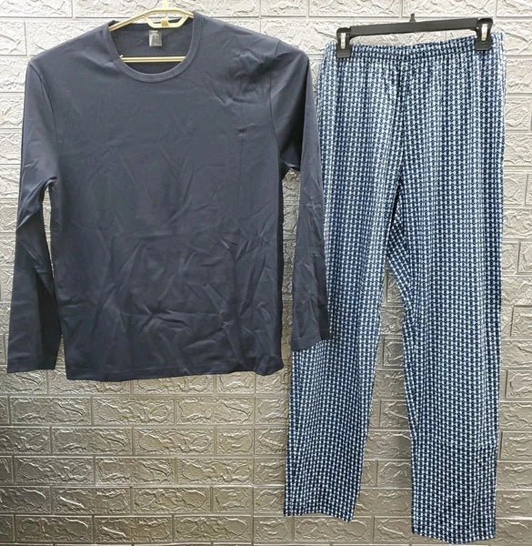 New Calidad Long Sleeve/Pant Pajama Set Navy/White Size Large
