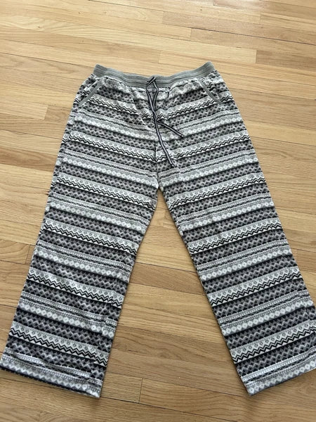 Nautica Womens Silky Fleece Pajama Set Size Large Gray/White Patterned