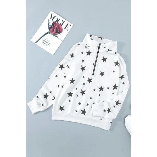 Star Print Zipper Collar Long Sleeve Top and Jogger Loungewear Set - LC451318-1