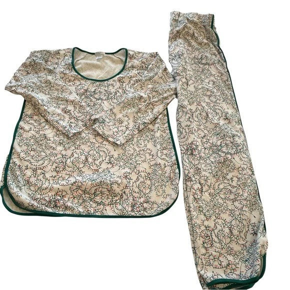 Lake Pajamas Holiday Lights Print 2 Piece Set Small Pima Cotton Top Pants EUC