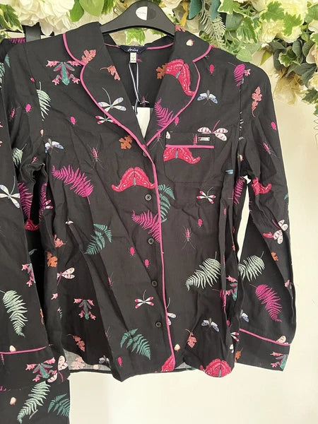 JOULES Sleeptight Light Pyjamas Womens PJS SET Size S & L Black Bugs NEW OZ63