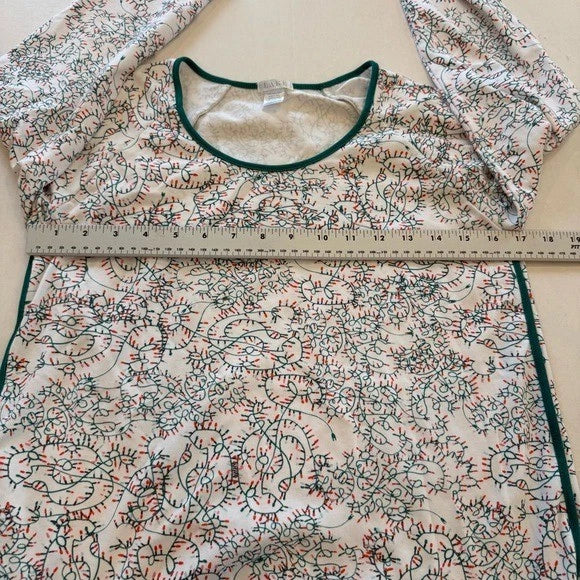 Lake Pajamas Holiday Lights Print 2 Piece Set Small Pima Cotton Top Pants EUC