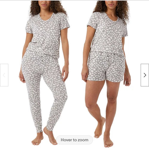 32 Degrees Ladies' 3-Piece Lounge Set, Leopard Gray White SIZE XS