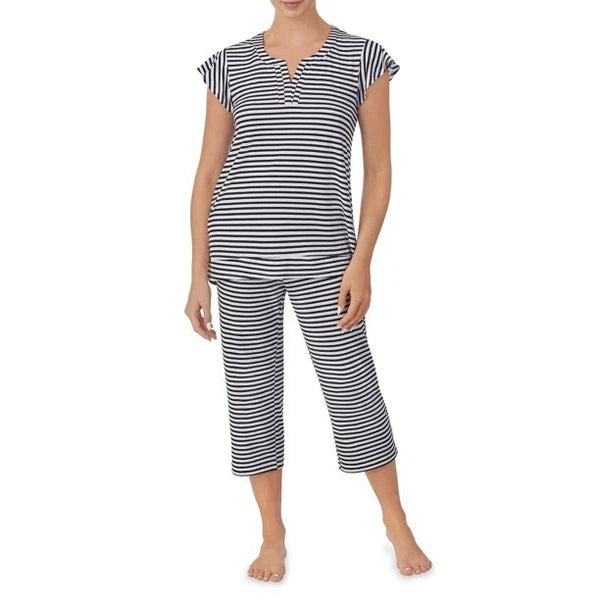 NWT ELLEN TRACY BLACK & WHITE STRIPED 2 PC TOP & CAPRI PANTS PAJAMA SET $60 2X