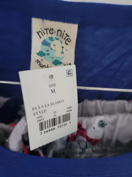Munki Munki Blue pajama llama print 2 piece set size Medium New