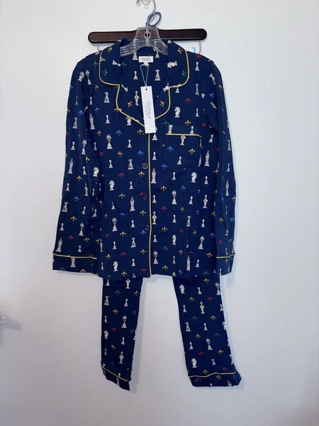 NEW BedHead Luxury Pajamas Chess Navy Blue Organic Cotton Set Small