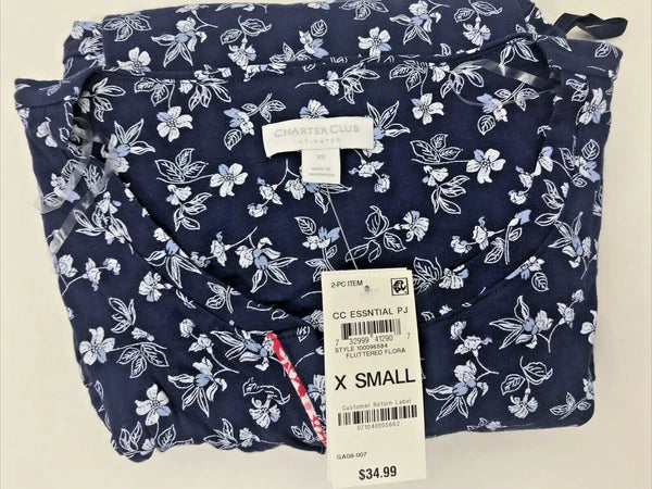 Charter Club Women's XS Fluttered Flora Short Sleeves Capri Pants Pajama Set New