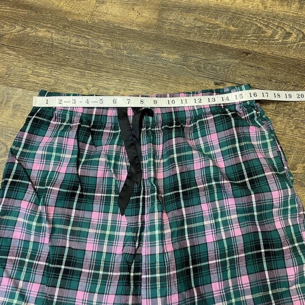 Victoria’s Secret PJ Set Thin Lightweight Flannel Plaid Green Pink Womens Large