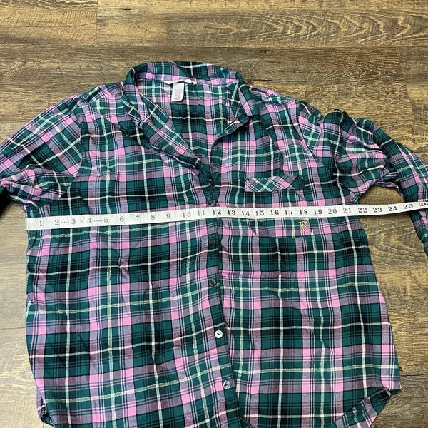 Victoria’s Secret PJ Set Thin Lightweight Flannel Plaid Green Pink Womens Large