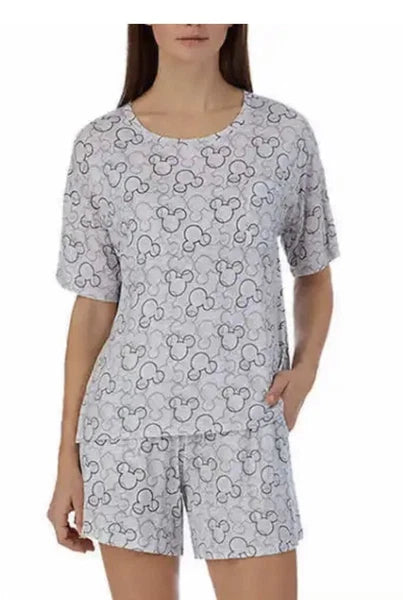 NEW Disney Women's 2 Piece Short Pajama Set Small Gray Mickey Mouse