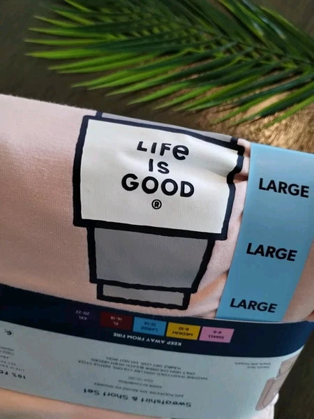 Life is Good 2 Piece Lounge Set Coffee (Size Large 12-14) Pink/Peach, Pockets