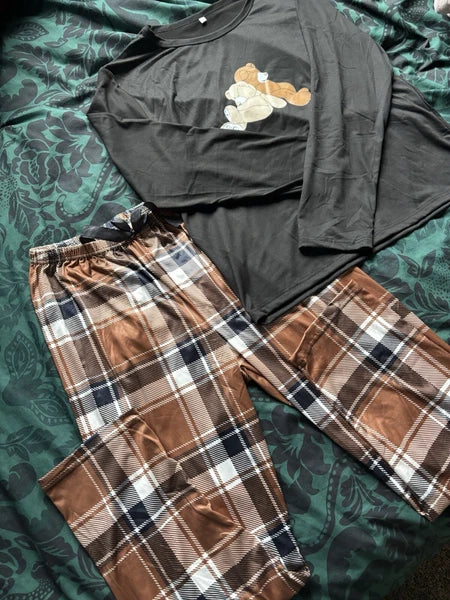 Brown Checked Pj Set