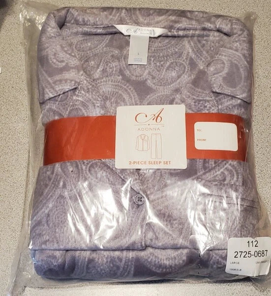 Womens Adonna Flannel 2-Piece Pajama Set Gray Paisley Large