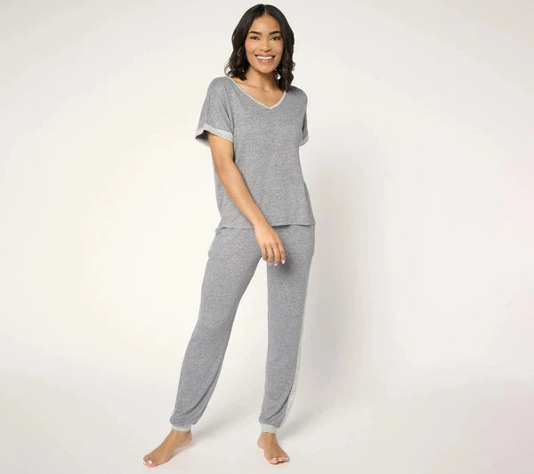 Muk Luks Sweater Knit Short Sleeve and Jogger Pajama Set Black S New