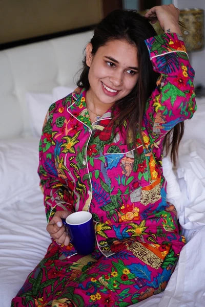 PINK FRIDA PRINT COTTON WOMEN PAJAMA SET SIZE L