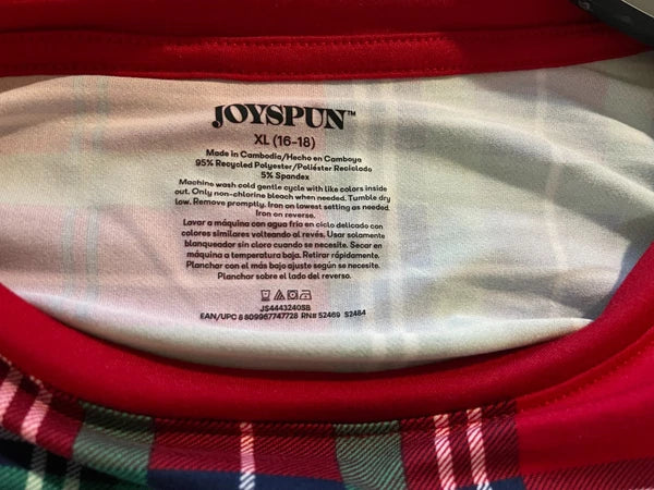 Joyspun Women's Size XL (16-18) Plaid Pajama Set "Merry" Red 2-piece Christmas