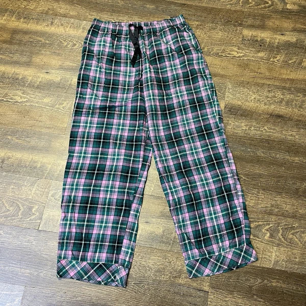 Victoria’s Secret PJ Set Thin Lightweight Flannel Plaid Green Pink Womens Large