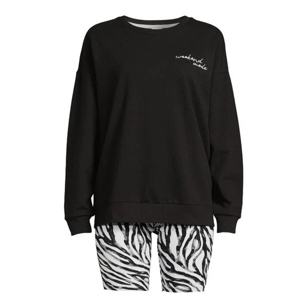 Secret Treasures Women's Long Sleeve Top & Bike Shorts Lounge Set Black XL(16-18