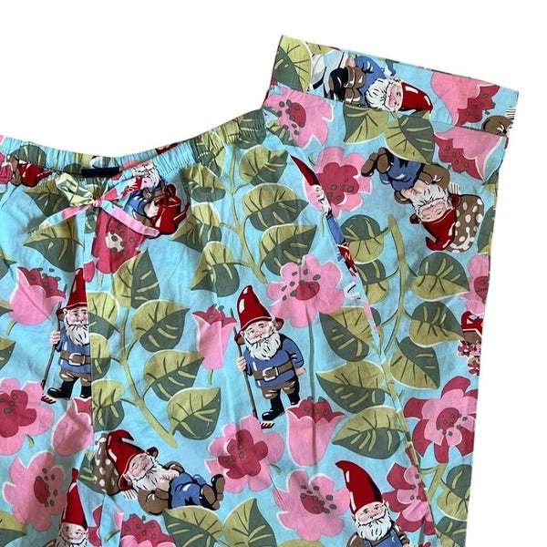 Nick Nora Sz S NWT Spring Pajama Set VTG Floral Garden Gnome Cotton Logo Branded