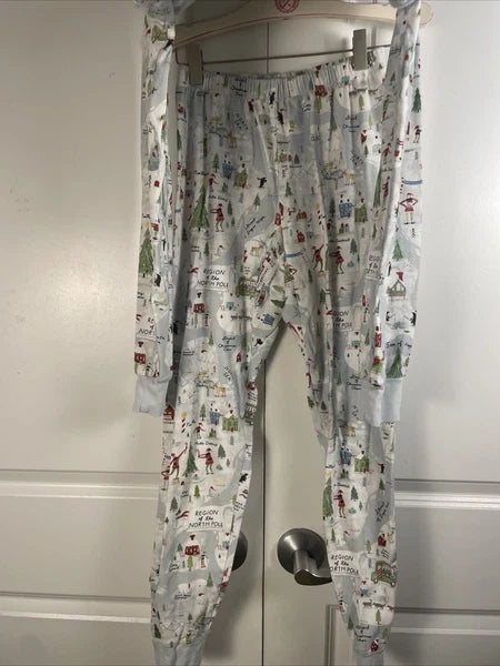 Pottery Barn Adult Holiday Pajama Set XS Blue Graphic Snug Fit