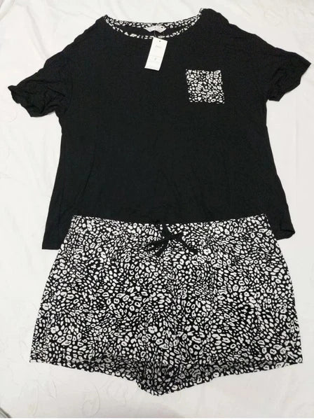 New M&S Leopard Animal Print Black & White Shorts Pyjamas Set UK 6, 8, 12