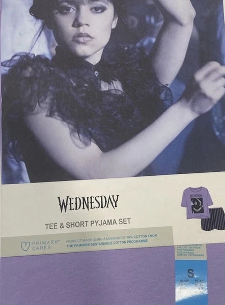 Wednesday Addams Ladies Top & Shorts Pajama Set PJs New Primark Licensed Size S