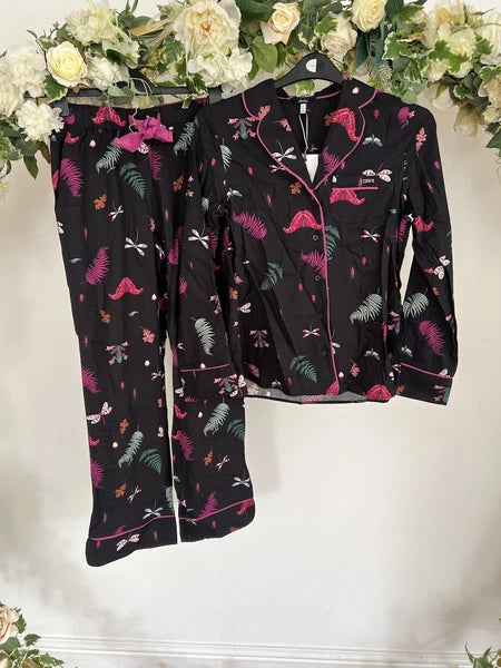 JOULES Sleeptight Light Pyjamas Womens PJS SET Size S & L Black Bugs NEW OZ63
