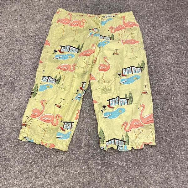 Nick And Nora Pajama Set Womens Small Flamingo Print Pool Top Capris