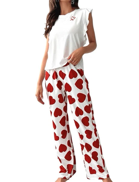 NWT Women’s Nightwear Pajama Set Red & White Hearts Size Medium