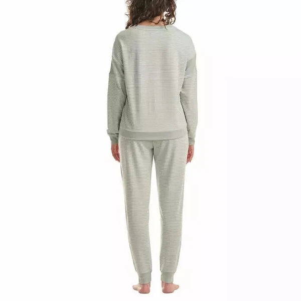 Splendid Women 2 Piece Lounge Set Henley Top Jogger Pants Green Striped X-Large