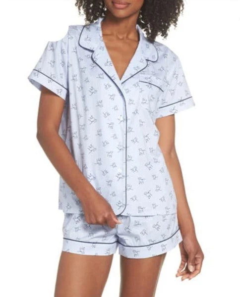 ED Ellen Degeneres Woven Dog Stripe Pajama Set Short, Size Medium Color Blue